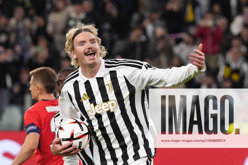 Juventus Nick Woltemade celebrates after scoring from a penalty kick the 2-2 goal for his team during the UEFA Europa League soccer match, between Juventus and Rennes at the Allianz Stadium in Turin, north west Italy - Matchday 3- Thursday, October 22, 2026. - Soccer
