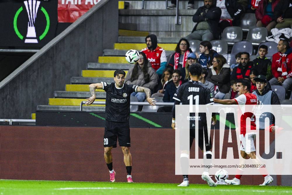 Tiago Araujo of KAA Gent pictured in action during a soccer game between Portuguese SC Braga and Belgian soccer team KAA Gent, Thursday 22 October 2026 in Braga, Portugal, the second match in the UEFA Conference League league phase. TOM GOYVAERTS TomxGoyvaerts x190686039x
