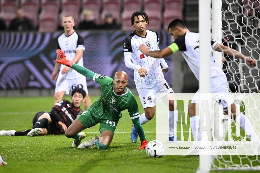 FC Midtjylland v Sint-Truidense VV - UEFA Conference League HERNING, DENMARK - OCTOBER 22 : Kokubo Leo goalkeeper of Sint-Truidense VV, Ishiwatari Nelson midfielder of Sint-Truidense VV and Musliu Visar defender of Sint-Truidense VV during the UEFA Conference League 2026 27 League Phase matchday 2 match between FC Midtjylland and Sint-Truidense VV on October 22, 2026 in Herning, Denmark, 22 10 2026 Herning Denmark