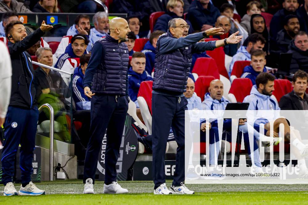 AMSTERDAM - Atalanta BC head coach Maurizio Sarri reacts during the UEFA Conference League match between AFC Ajax and Atalanta BC at the Johan Cruijff ArenA on October 22, 2026 in Amsterdam, the Netherlands. WART BRINKERHOF ANP Conference League 2026 27 ANPxSportx xMarcelxterxBalsxIVx 573298629 originalFilename: 573298629