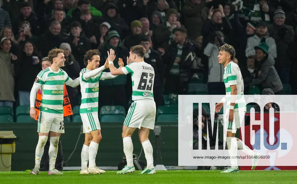 Mika Baur of Celtic celebrates with team mates after scoring to give Celtic a 1-0 lead Celtic v Celta Vigo, UEFA Europa League, Football, Celtic Park, Glasgow, Scotland, UK - 22 Oct 2026Glasgow Celtic Park Scotland United Kingdom