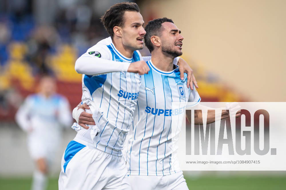 Inter Club Escaldes v Universitatae Craiova - UEFA Conference League Assad Al Hamlawi, player number 9 of Universitatea Craiova, celebrates after scoring for Universitatea Craiova during the UEFA Conference League match against Inter Club d Escaldes at New FAF Stadium in Encamp, Andorra, on October 22, 2026. Encamp Andorra Andorra