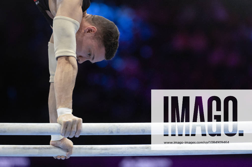 Rotterdam The Netherlands 22nd October 2026 World Championships artistic gymnastics. Mens all round final Parallel bars Noe Seifert (SUI) warming up turnen