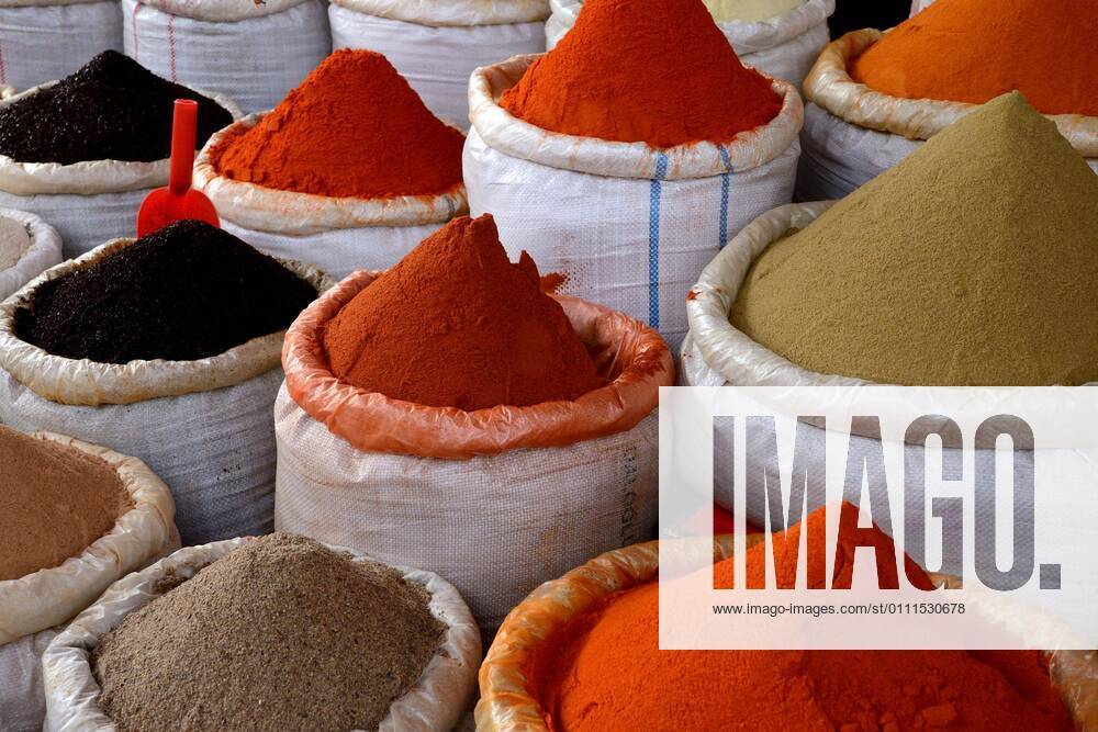 Spices in bags, market stall in Ürgüp, Cappadocia, Turkey, Asia