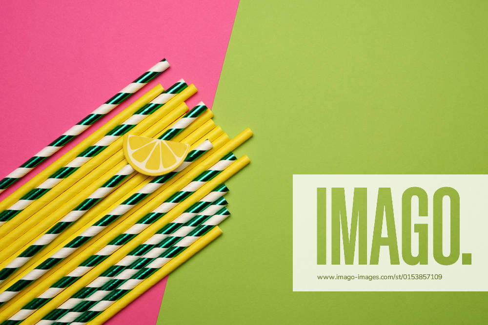 Paper multicolored cocktail tubes on pink green background, rejection of plastic, zero waste, model released, , property released, , 33532888.jpg, paper, set, design, utensil, recycling, many, disposable, multicolored, beverage, holiday, bright, party, tube, celebration, drink, straw, bar, pink, striped, collection, colorful, cocktail, yellow, biodegradable, flat, overhead, green, closeup, multicolor, line, lemonade, waste, zero, drinking