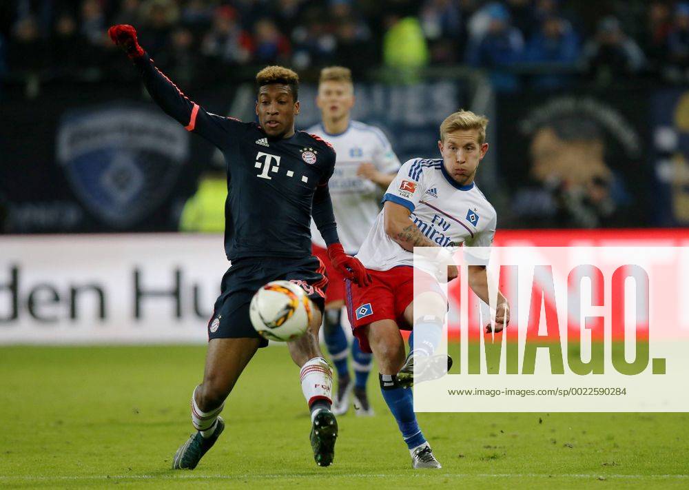 1. Fussball Bundesliga Saison 2015-2016 18. Spieltag 1. Fussball Bundesliga Saison 2015-2016 18. Spieltag Hamburger SV - FC Bayern Muenchen im Volksparkstadion v.l.: Kingsley Coman (FC Bayern Muenchen), Lewis Holtby (Hamburger SV)