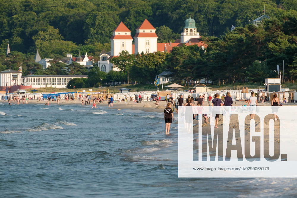 View of the beach of Binz on the island of Rügen in Mecklenburg Western Pomerania Binz is the largest seaside resort on the island of Rügen The municipality belongs to the district of Western Pomerania Rügen in Mecklenburg Western Pomerania The Baltic seaside resort has borne its title since 1885 and is an attraction and vacatio
