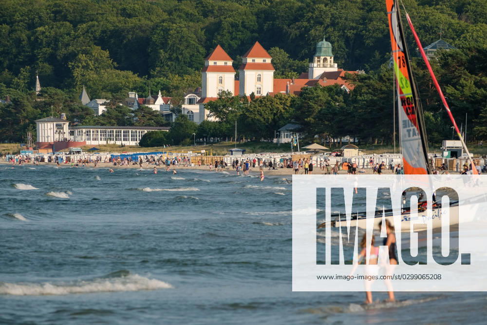 View of the beach of Binz on the island of Rügen in Mecklenburg Western Pomerania Binz is the largest seaside resort on the island of Rügen The municipality belongs to the district of Western Pomerania Rügen in Mecklenburg Western Pomerania The Baltic seaside resort has borne its title since 1885 and is an attraction and vacatio