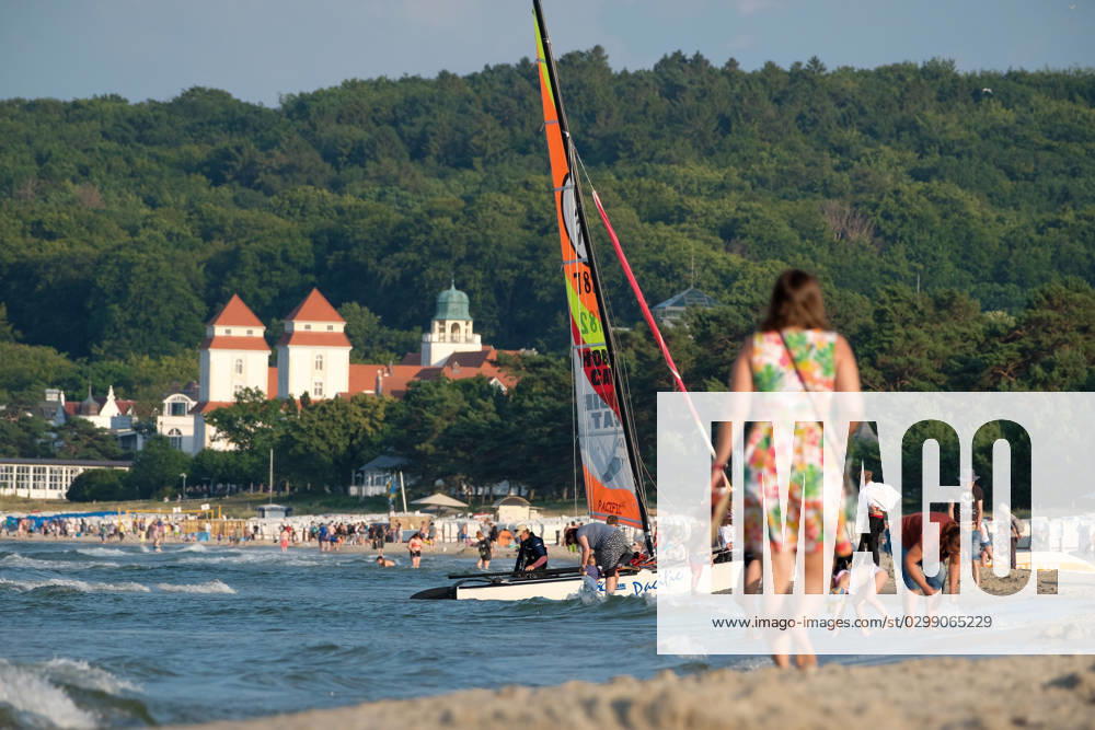 View of the beach of Binz on the island of Rügen in Mecklenburg Western Pomerania Binz is the largest seaside resort on the island of Rügen The municipality belongs to the district of Western Pomerania Rügen in Mecklenburg Western Pomerania The Baltic seaside resort has borne its title since 1885 and is an attraction and vacatio