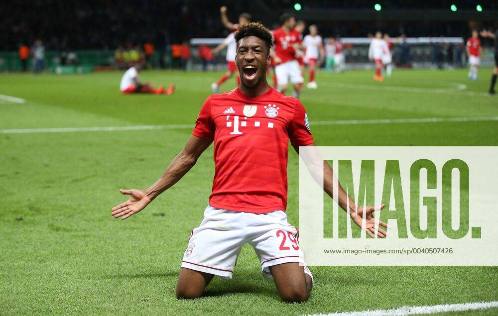Fußball, DFB-Pokalfinale 2018 2019, RB Leipzig - FC Bayern München RB Leipzig - Bayern Muenchen Fussball DFB Pokal Finale Berlin, 25.05.2019, Olympiastadion, Fussball, DFB-Pokal, Finale. , RB Leipzig vs. FC Bayern München , Tor für Bayern. Im Bild: Kingsley Coman (29,Bayern) bejubelt seinen Treffer zum 0:2. , DFB regulations prohibit any use of photographs as image sequences and or quasi-video. ,