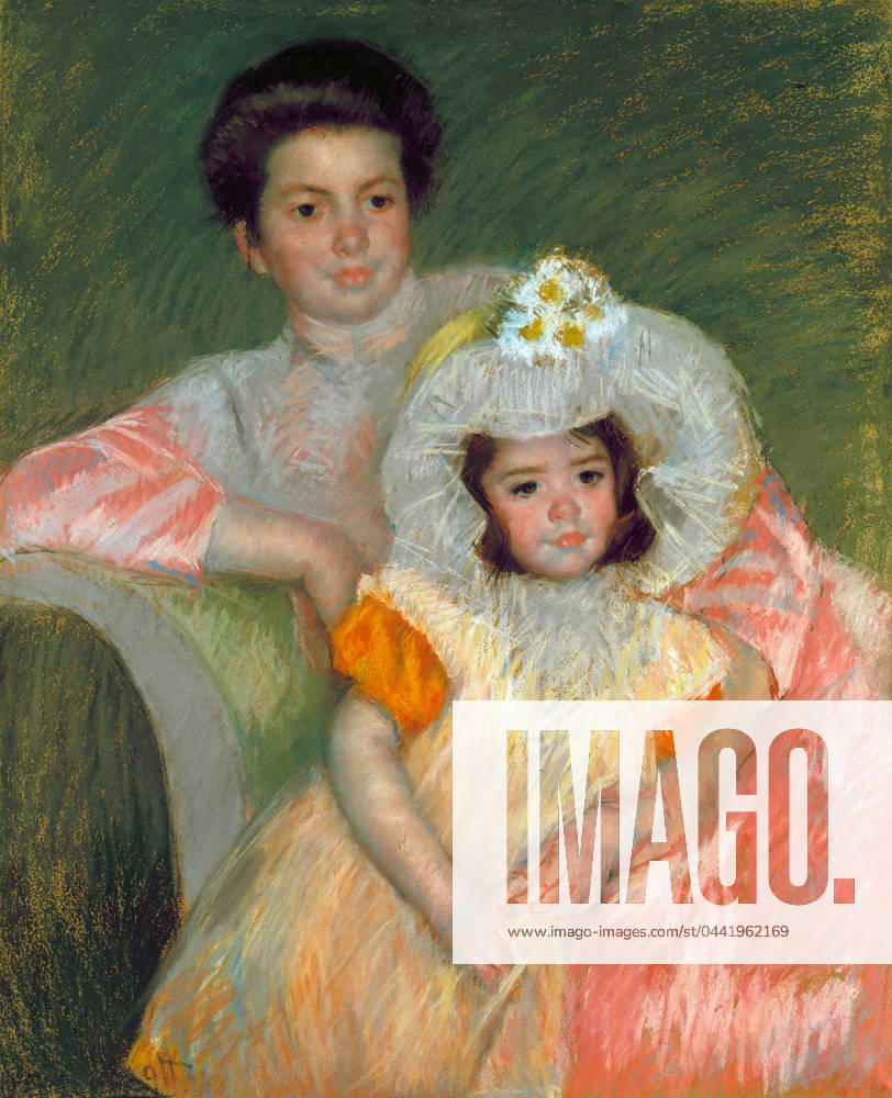 CASSAT: WOMAN & GIRL, c1902. Reine Lefebvre and Margot. Pastel on brown paper by Mary Cassat, c1902.