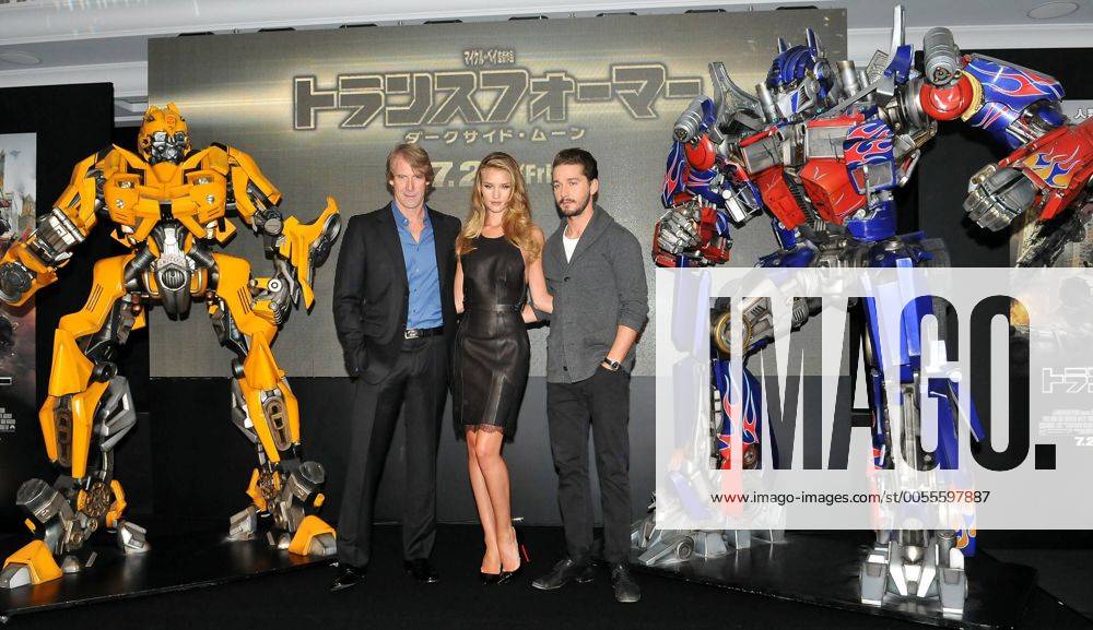 (L-R) Actor Shia LaBeouf, Actress Rosie Alice Huntington-Whiteley director Michael Bay attend a press conference for the film Transformers: Dark of the Moon in Osaka, Japan, on July 16, 2011. TKP2011071601
