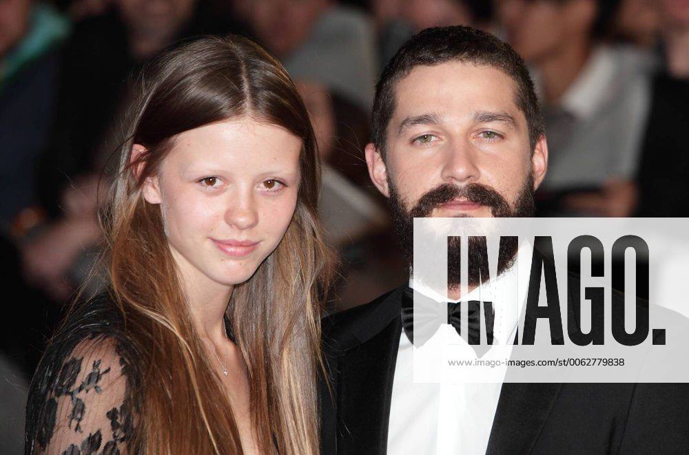 American actor Shia LaBeouf and his girlfriend Mia Goth are pictured attending the premiere of the film Fury as part of the 58th BFI London Film Festival Closing Night Gala at the Odeon Leicester Square in London. OCTOBER 19th 2014 GBH 144468
