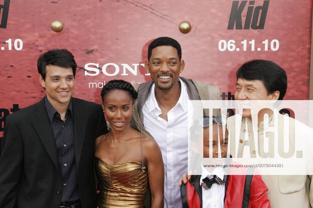 Ralph Macchio , producers Jada Pinkett Smith and Will Smith (C) and cast members Jaden Smith and Jackie Chan at the Premiere of Columbia Picture s The Karate Kid . Arrivals held at Mann Village Theatre in Westwood, CA