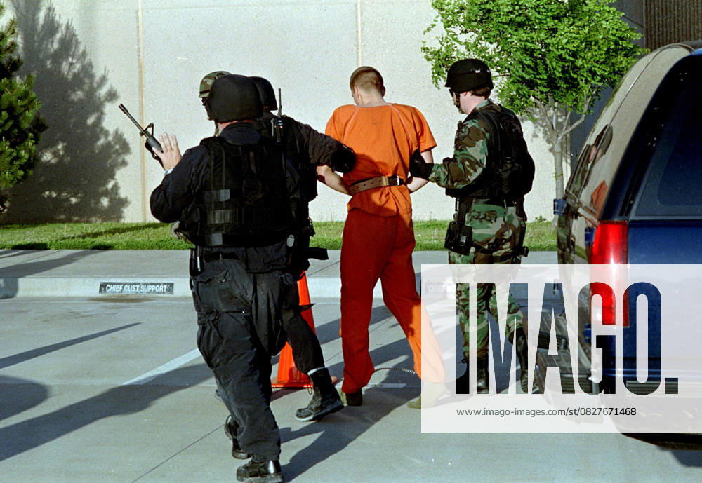 Oklahoma City Bombing April 19, 1995 April 2015 - File - On April 19, 1995, a truck-bomb explosion outside the Alfred P. Murrah Federal Building in Oklahoma City, Oklahoma, left 168 people dead and hundreds more injured. The blast was set off by anti-government militant Timothy McVeigh, who in 2001 was executed for his crimes. His co-conspirator Terry Nichols received life in prison. Pictured - Apr 23, 1995 - Perry, Oklahoma, U.S - Timothy Mcveigh is escorted for the courthouse in Perry, Oklahoma after he was picked up for not having a license plate on the front of his car.
