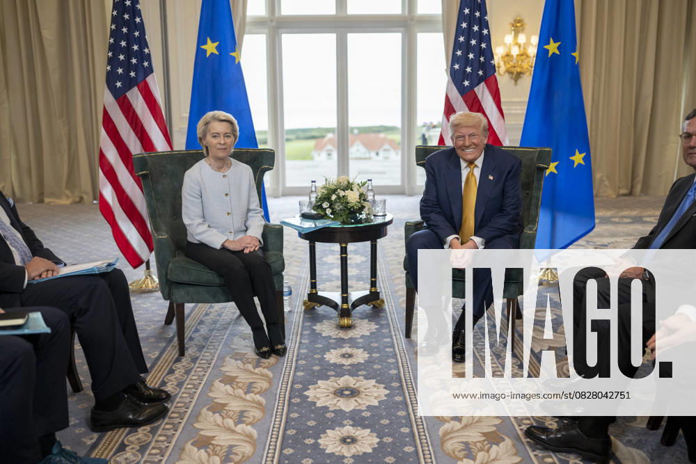 Turnberry, Scotland, UK:President Donald J. Trump participates in a Bilateral with the President of the European Commission Ursula von der Leyen at the Trump Turnberry golf course in Turnberry, Scotland, Friday, July 27, 2025. Turnberry UK - ZUMAz03_ 20250727_shc_z03_087