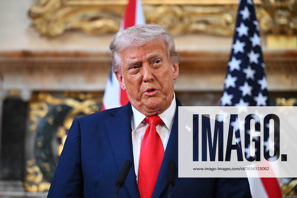 President Trump State Visit to the UK AYLESBURY, ENGLAND - SEPTEMBER 18: U.S. President Donald Trump talks at a press conference with UK Prime Minister Keir Starmer (not pictured) at Chequers at the conclusion of a state visit on September 18, 2025 in Aylesbury, England. This is the final day of President Trumps second UK state visit, with the previous one taking place in 2019 during his first presidential term., Credit:Leon Neal Avalon United Kingdom, England, Aylesbury