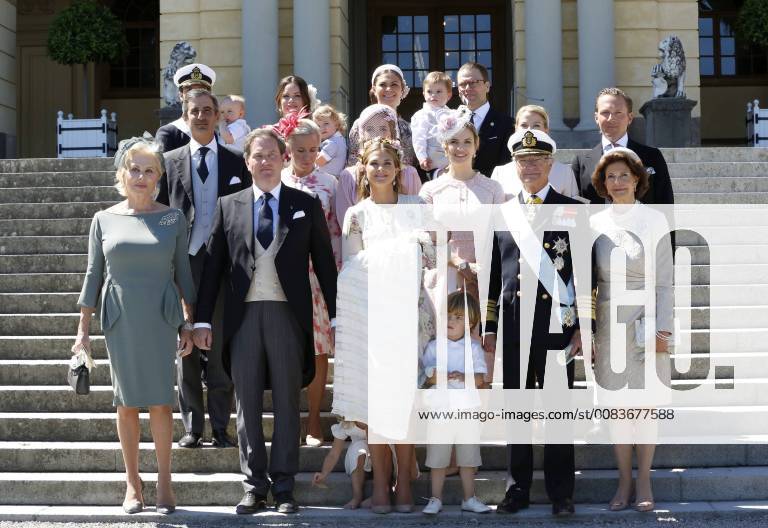 Eva Maria O Neill, Christopher O Neill, princess Madeleine, princess Adrienne, princess Leonore, prince Nicolas, king Carl XVI Gustaf, queen Silvia, crown princess Victoria, prince Oscar, Anouska d Abo, Coralie Charriol Paul, Nader Panahpour, Gustav Thott, Charlotte Kreuger Cederlund, Natalie Werner Princess Adrienne s christening, Drottningholm Palace Chapel, 2018-06-08 Stockholm Sweden 588427