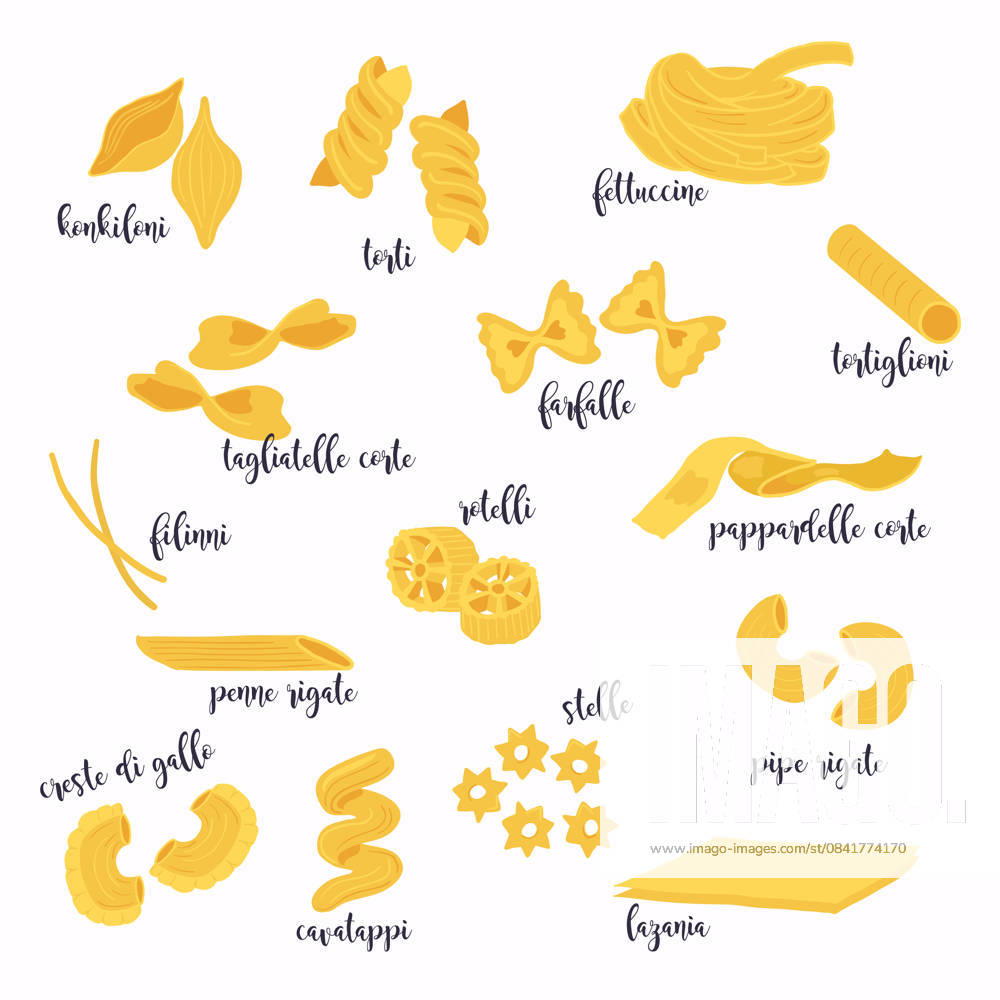 Pasta Types Collection A vibrant collection showcasing various pasta shapes and forms. This set includes iconic pasta types perfect for culinary inspiration and presentation.