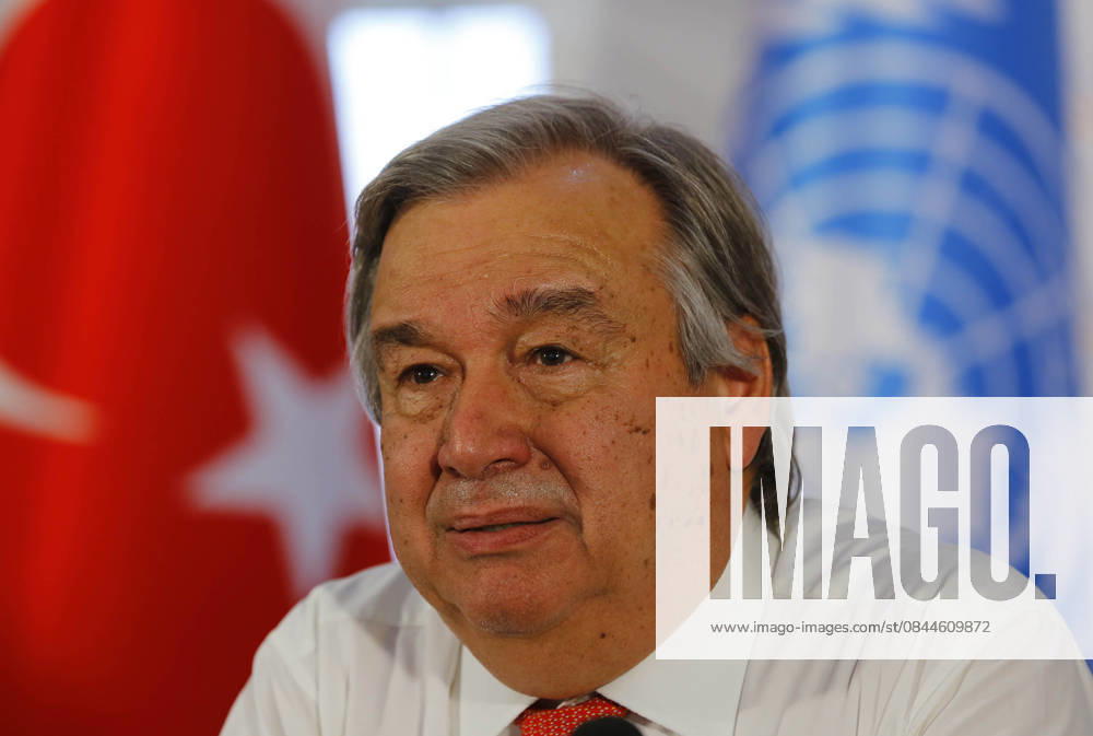 Antonio Guterres and Angelina Jolie visit refugees MARDIN, TURKEY - JUNE 20 : U.N. High Commissioner for Refugees Antonio Guterres and U.N. Special Envoy for Refugees Angelina Jolie (not seen) attend a press conference after visiting Kurdish, Arab, Turkmen and Ezidi refugees living in Midyat Refugee Camp on World Refugee Day in Turkey s southeastern province of Mardin on June 20, 2015. Mardin Turkey. Editorial use only. Please get in touch for any other usage.