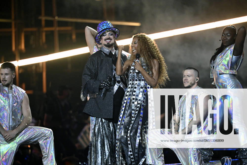 Boy George with Senhit representing San Marino with the entry Superstar during semi final 1 of the 70th edition of the Eurovision Song Contest ESC at the Wiener Stadthalle in Vienna, Austria, Tuesday 12 May 2026 VIENNA AUSTRIA