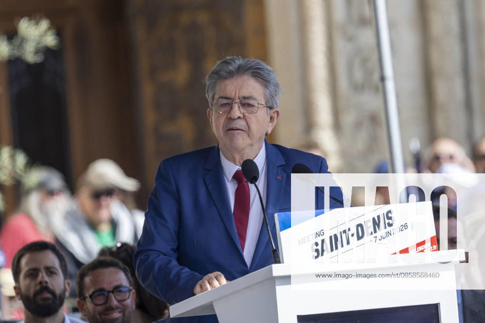 Jean Luc Mélenchon during the first presidential campaign rally for Jean Luc Mélenchon LFI on Place Victor Hugo in Saint Denis Pierrefitte, France, on June 7, 2026 France votes in a presidential election scheduled for April 2027 Emmanuel Forgeron Agence1827 Bestimage Rally to launch the campaign of French leftist party La France Insoumise LFI presidential candidate Jean Luc Melenchon on Place Victor Hugo in Saint Denis, a northern Paris suburb, France, on June 7, 2026 France votes in a presidential election scheduled for April 2027 Saint Denis France