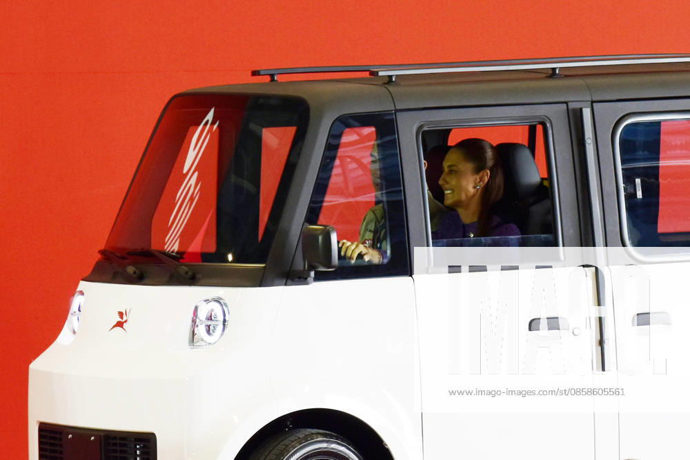 Mexican President Claudia Sheinbaum Pardo drives a Olinia 1 prototype during the presentation of the 100% Mexican electric vehicle at the Santa Lucia Military Base. on June 7, 2026 in Zumpango, Mexico. Mexico City Mexico - ZUMAe321 20260607_zia_e321_020