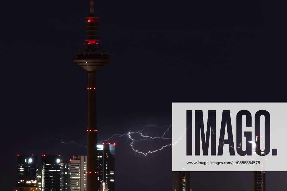 Lightning flashes over the financial district skyline during a thunderstorm in Frankfurt am Main, Germany. Frankfurt Germany - ZUMAb332 20260610_zip_b332_017