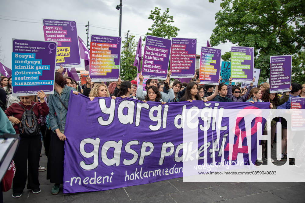 Women s, LGBTQ+ and children s rights organizations gathered to protest the government s proposed 12th Judicial Reform Package, holding a press statement against what they describe as a measure that would restrict fundamental rights and freedoms. Speakers criticized provisions related to alimony, custody, mediation in cases involving violence, LGBTQ+ rights, children s rights and social media regulations, arguing that the package would increase state control over private life and weaken existing legal protections. The groups called for the complete withdrawal of the proposal and reaffirmed their commitment to defending equal rights, freedom and a life free from violence. Istanbul Turkey - ZUMAt171 20260613_zip_t171_049