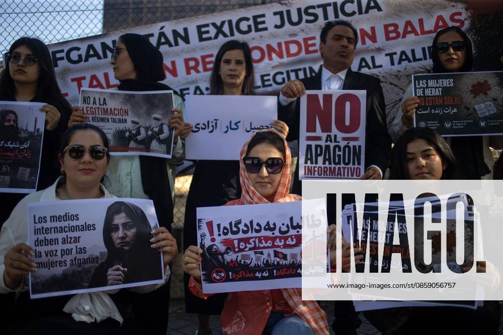 Afghan Protesters Rally Outside RTVE in Madrid Over Taliban Recognition Concerns MADRID, SPAIN JUNE 2026: Afghan residents in Spain gather outside the headquarters of Spains public broadcaster RTVE in Madrid, calling on Europe not to recognize the Taliban regime and urging greater media attention to the situation in Afghanistan. During the protest, demonstrators stage a symbolic performance highlighting reports of violence against women in Afghanistan, including recent crackdowns in Herat. Photo by C. Carvajal JNA Press (Photo by C. Carvajal JNA Press via Nexpher Images) Madrid MADRID
