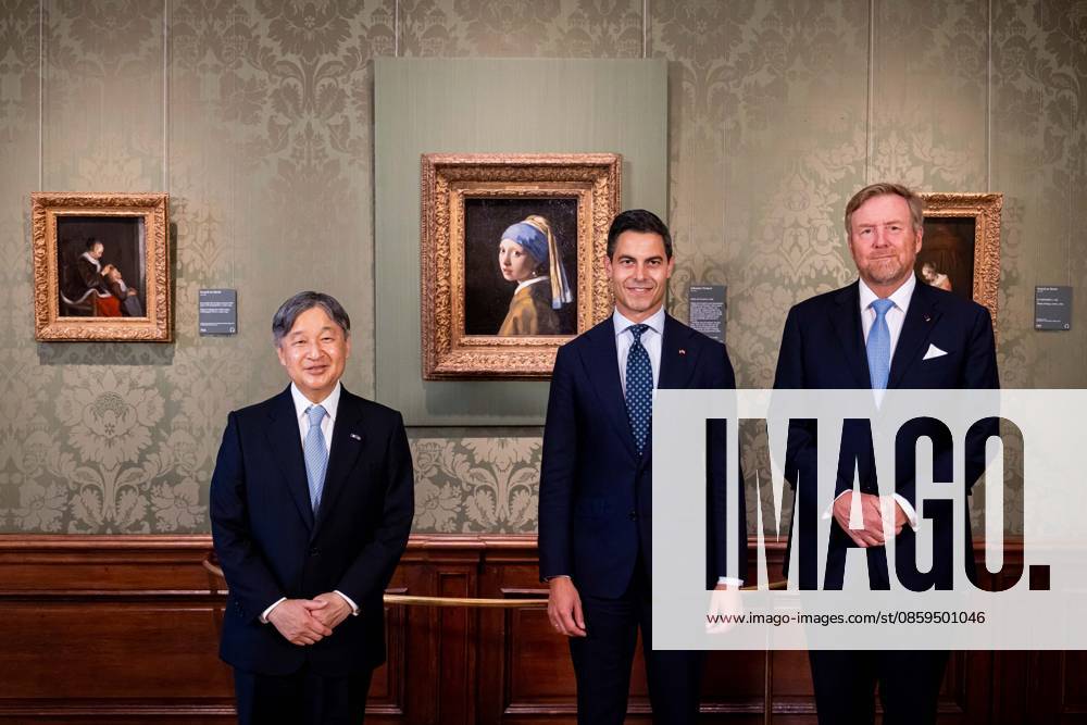 Dutch Royals receive Japan for state visit, day 2, Amsterdam, Netherlands 18 Jun 2026 The Japanese Emperor Naruhito, Prime Minister Rob Jetten and King Willem-Alexander at the painting The Girl with the Pearl Earring by Johannes Vermeer during a visit to the Mauritshuis in The Hague on the second day of the Japanese Emperor s three-day state visit to the Netherlands. Leiden The Netherlands