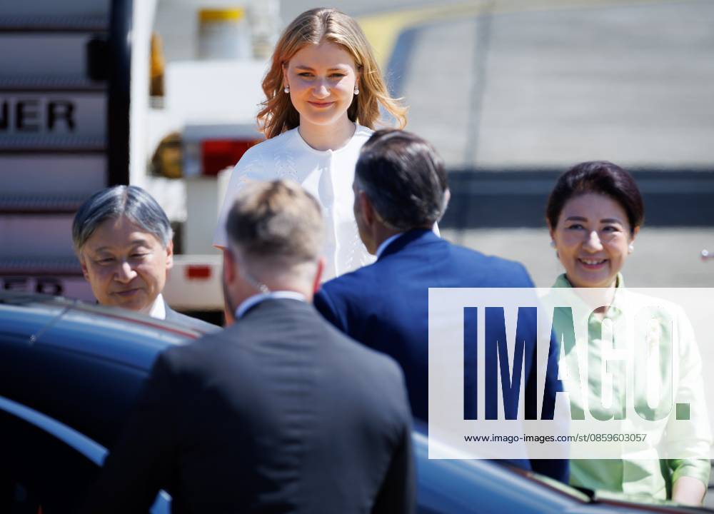 Japanese Emperor Naruhito, Crown Princess Elisabeth and Japanese Empress Masako pictured during the arrival at Melsbroek military airport for an official state visit of the Japanese Emperor and Empress to Belgium, on Saturday 20 June 2026, in Brussels. The Emperor and Empress of Japan visit Belgium from June 20-25. BENOITxDOPPAGNE 178458938