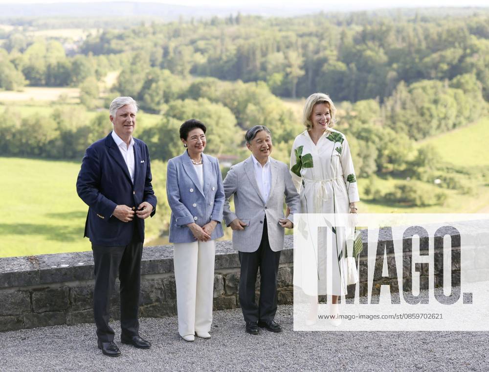 Japan emperor, empress in Belgium Japan s Emperor Naruhito (2nd from R) and Empress Masako (2nd from L) pose for a photo with Belgium s King Philippe and Queen Mathilde at the Royal Castle of Ciergnon in Houyet, southern Belgium, a residence and summer retreat of the Belgian royal family, on June 21, 2026. (Pool photo) A14AA0005619785P