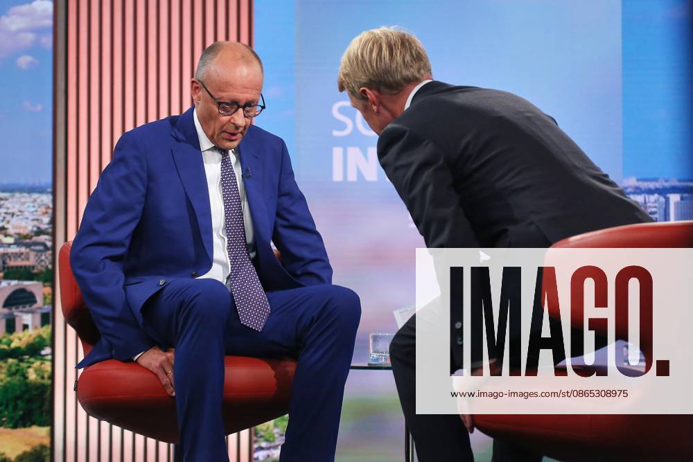 Berlin, Germany, August 30, 2026: ARD Capital Studio Summer Interview with Chancellor Friedrich Merz (CDU) and Markus Preiß during the interview in the studio