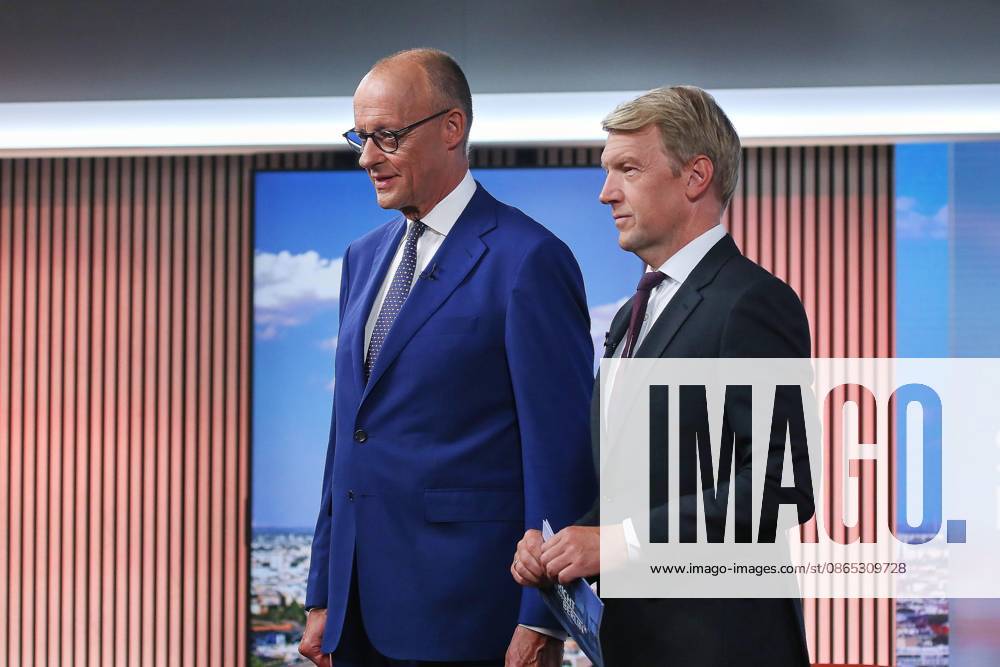 ARD Capital Studio Summer Interview: Chancellor Friedrich Merz (CDU) and Markus Preiß during the interview in the studio
