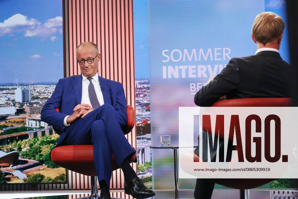 ARD Capital Studio Summer Interview: Chancellor Friedrich Merz (CDU) and Markus Preiß during the interview in the studio