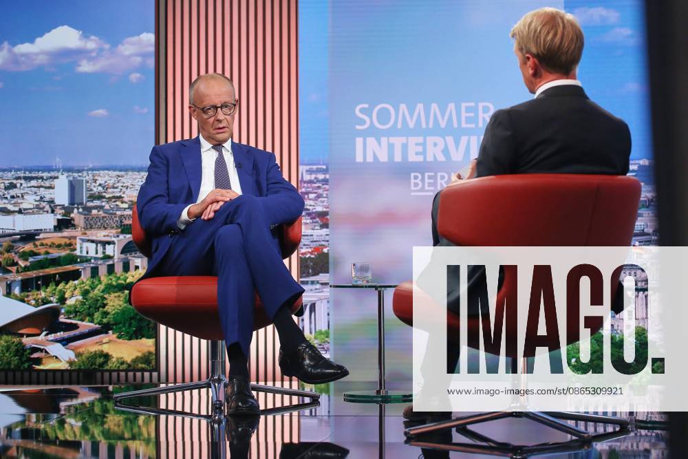 ARD Capital Studio Summer Interview: Chancellor Friedrich Merz (CDU) and Markus Preiß during the interview in the studio