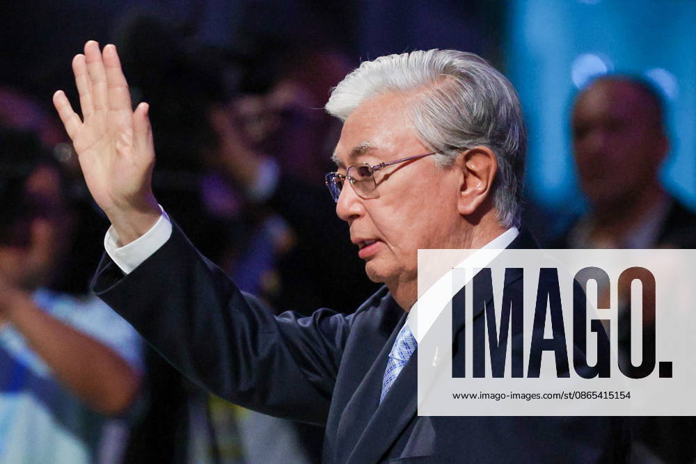 KYRGYZSTAN, BISHKEK - AUGUST 31, 2026: Kassym-Jomart Tokayev, President of Kazakhstan, waves during a ceremony to open the 2026 World Nomad Games at Bishkek Arena Bishkek Kyrgyzstan - ZUMAt113 20260831_zaa_t113_320