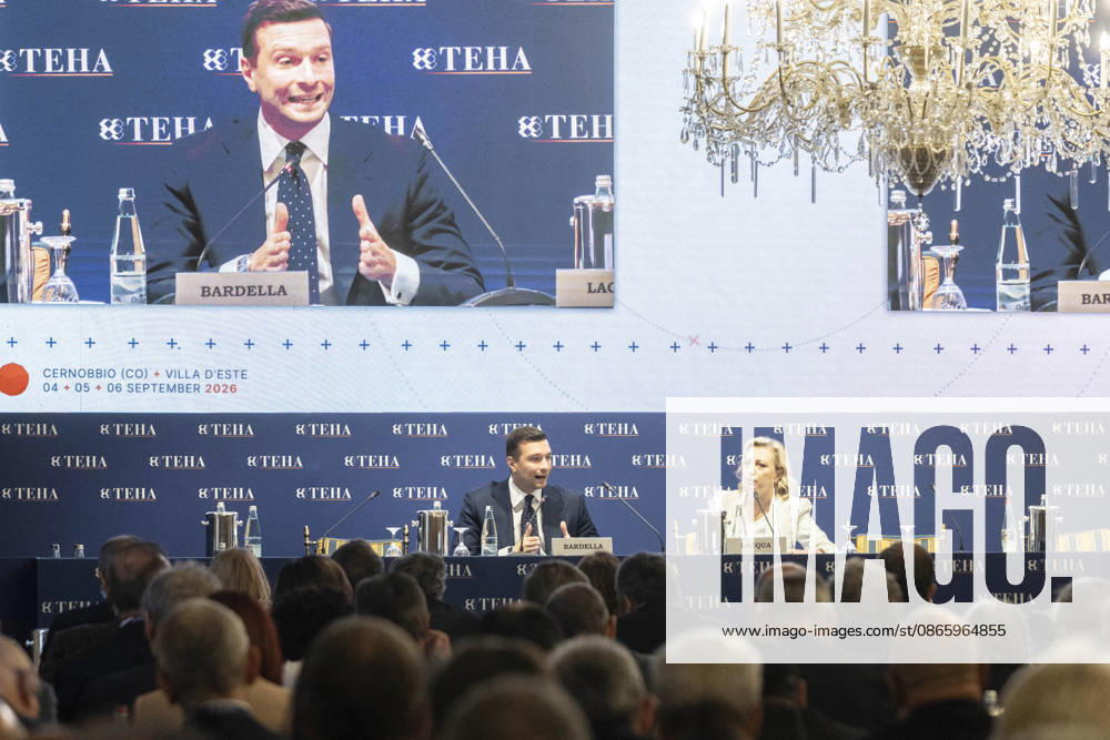 Jordan Bardella at the TEHA 2026 - Cernobbio The speech of MEP Jordan Bardella, president of Rassemblement National at the TEHA 2026 Forum, The European House Ambrosetti Forum 2026, Intelligence on the World, Europe, and Italy, on September 5, 2026, at Villa d Este in Cernobbio, Como, Italy. Photo by Francesco Enriquez IPA ABACAPRESS.COM Como Italy