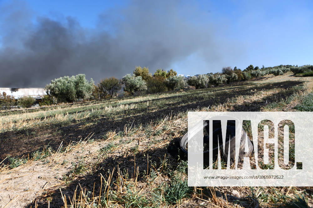 Part of the Hellenic Air Force F-4 Phantom engine seen amidst burned vegetation near the site of the fire caused by the crash during the Athens Air Show. Thiva Greece - ZUMAx103 20260905_zip_x103_009