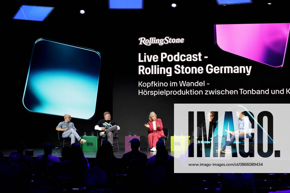 IFA, Impressionen von der Technikmesse, Berlin, 05.09.2026 Sassan Niasseri, Director Digital Content Rolling Stone und Musikexpress , Olli Schultze, Podcaster Content Creator, Plastik im Ohr Der Podcast, Heikedine Körting, Hörspielproduzentin (EUROPA: Die drei ???, TKKG etc), Hörspielsprecherin und Rechtsanwältin. Bekannt als die Königin der Hörspiele , Andreas Fröhlich, Schauspieler, Synchron- und Hörbuchsprecher, Bob Andrews Die Drei ??? - Deutsche Stimme Edward Norton und John Cusack sowie Gollum (Der Herr der Ringe), Torsten Diersen, Podcaster Content Creator DJ - Die Drei ??? - Kopfkino im Wandel: Hörspielproduktion zwischen Tonband und KI, IFA 2026 Innovation Stage, Berlin, 05.9.26 Berlin Messegelände Berlin Deut