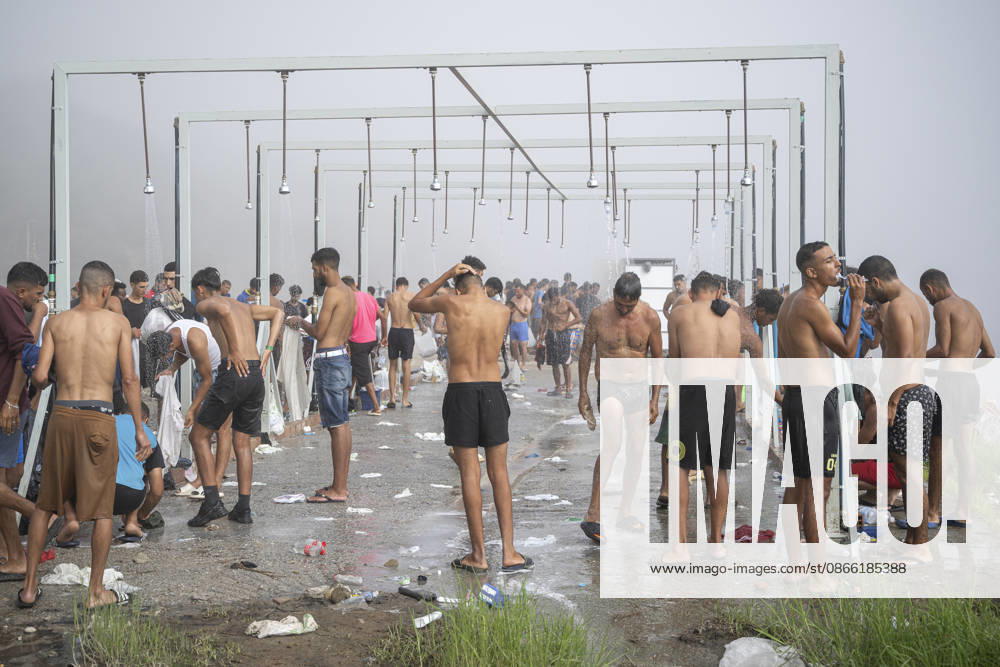 Settlements Continue on El Trampolín Beach Communal showers on El Trampolín Beach, September 7, 2026, in Ceuta, Spain. Despite having been evicted, the encampment on El Trampolín Beach resembles a makeshift city and remains occupied by people who continue to arrive in Ceuta. SEPTEMBER 7, 2026 Ceuta, Ceuta, Spain