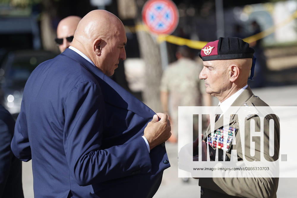 Defense Minister Guodo Crosetto and General Luciano Portolano, Italian Chief of the Defense Staff. Commemorative ceremony on the occasion of the 83rd anniversary of the Defense of Rome at Porta San Paolo and the Parco della Resistenza on September 8, Rome, September 8, 2026. Rome ITALY - ZUMAa289 20260908_zia_a289_206