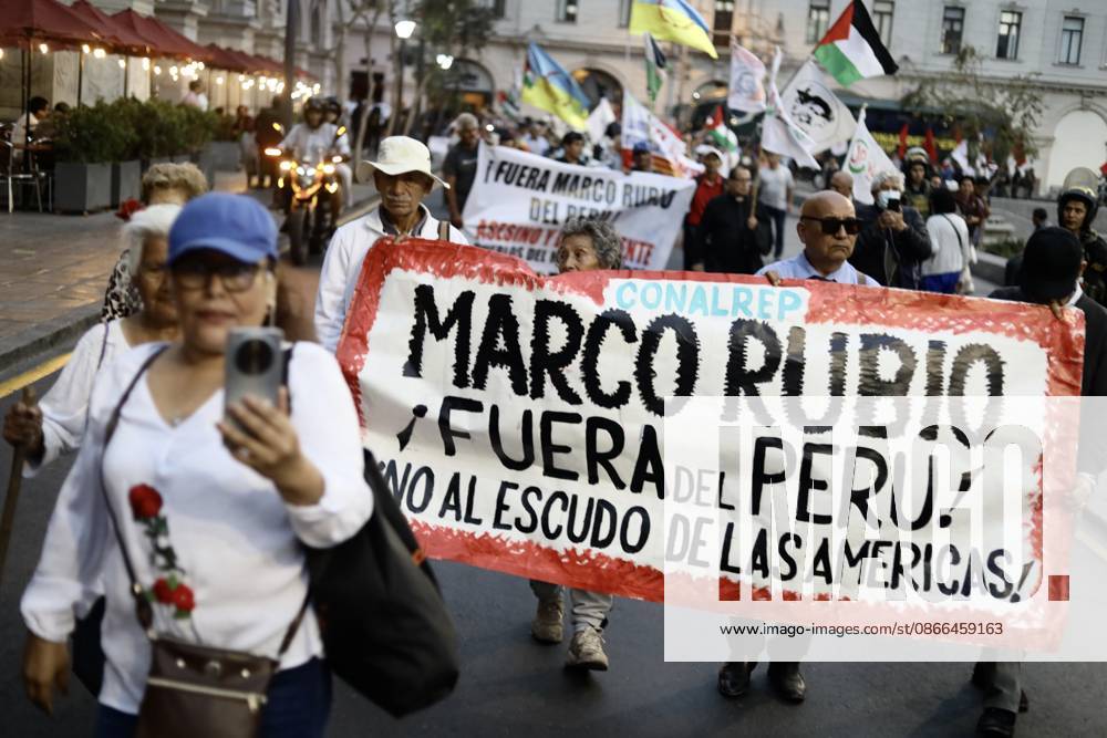 Protest against Marco Rubio’s visit to Lima LIMA, PERU - SEPTEMBER 09, 2026 People participate in a demonstration against the visit of U.S. Secretary of State Marco Rubio on September 9, 2026, in Lima, Peru. The Communist Party of Peru staged a protest against the official visit of U.S. Secretary of State Marco Rubio. The organization accuses him of promoting the blockade against Cuba and of being complicit in conflicts in the Middle East. The demonstration aims to express opposition to United States foreign policy. Klebher Vasquez Anadolu Lima Peru. Editorial use only. Please get in touch for any other usage.