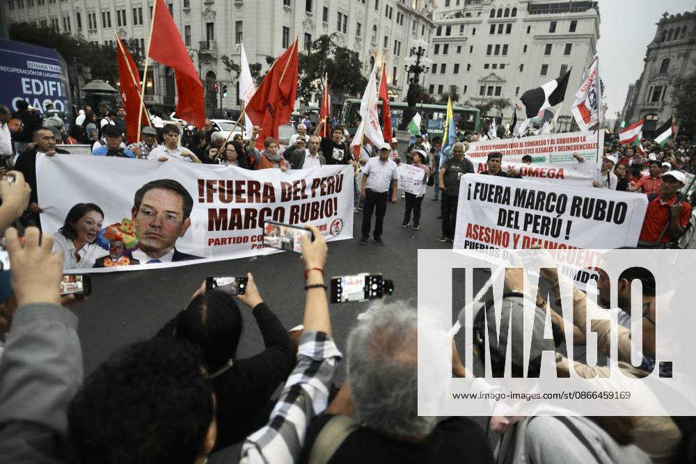 Protest against Marco Rubio’s visit to Lima LIMA, PERU - SEPTEMBER 09, 2026 People participate in a demonstration against the visit of U.S. Secretary of State Marco Rubio on September 9, 2026, in Lima, Peru. The Communist Party of Peru staged a protest against the official visit of U.S. Secretary of State Marco Rubio. The organization accuses him of promoting the blockade against Cuba and of being complicit in conflicts in the Middle East. The demonstration aims to express opposition to United States foreign policy. Klebher Vasquez Anadolu Lima Peru. Editorial use only. Please get in touch for any other usage.