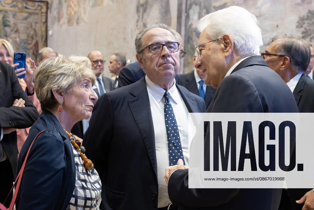 President of the Republic Sergio Mattarella with Gabriella Ciampi and Claudio Ciampi, children of President Emeritus Carlo Azeglio Ciampi, at the commemoration ceremony, Rome, 16 09 2026 Rome Italy - ZUMAa289 20260916_zia_a289_019