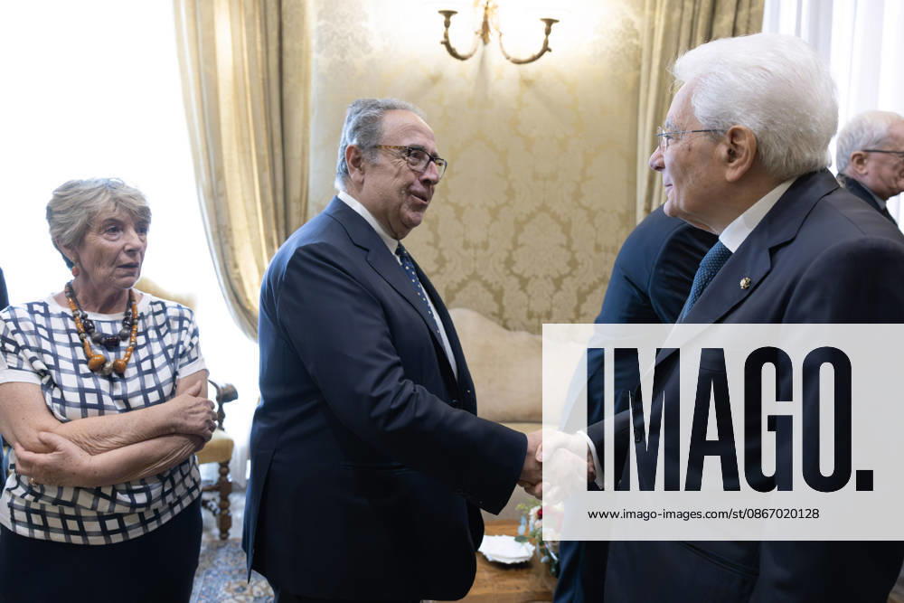 President of the Republic Sergio Mattarella greets Gabriella Ciampi and Claudio Ciampi, children of President Emeritus Carlo Azeglio Ciampi, during the commemoration ceremony, Rome, 16 09 2026 Rome Italy - ZUMAa289 20260916_zia_a289_021