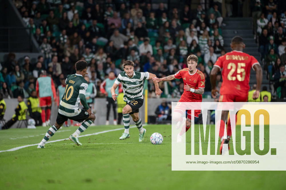 Sporting CP defender IVAN FRESNEDA chases the ball under pressure from a LASK opponent during their UEFA Champions League league phase matchday three fixture at Estadio Jose Alvalade in Lisbon, Portugal, on October 21, 2026. Lisbon Portugal - ZUMAr238 20261021_zip_r238_047