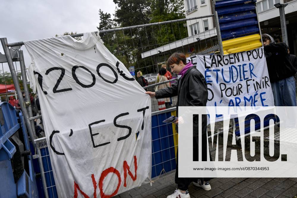 Student Protest Against Austerity 22 10 2026 IXELLES, BELGIUM - Students pictured protesting at the Universite Libre de Bruxelles (ULB) on October 22, 2026 in Ixelles, Belgium, 22 10 2026 Ixelles Belgium