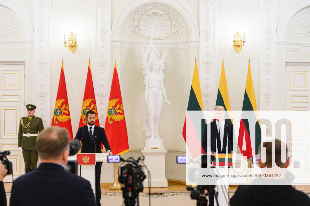 Montenegrin President Jakov Milatovic meets Lithuanian President Gitanas Nauseda in Vilnius VILNIUS, LITHUANIA - OCTOBER 22: Montenegrin President Jakov Milatovic (L) and Lithuanian President Gitanas Nauseda (R) hold a joint press conference during Milatovic s official visit to Vilnius, Lithuania, on October 22, 2026. Yauhen Yerchak Anadolu Vilnius Lithuania. Editorial use only. Please get in touch for any other usage.